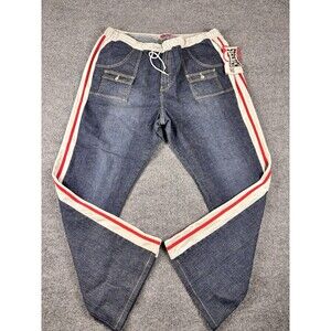 Vintage Laze Jeans Stretch Denim Flare Pants Red Side Stripe Size 24